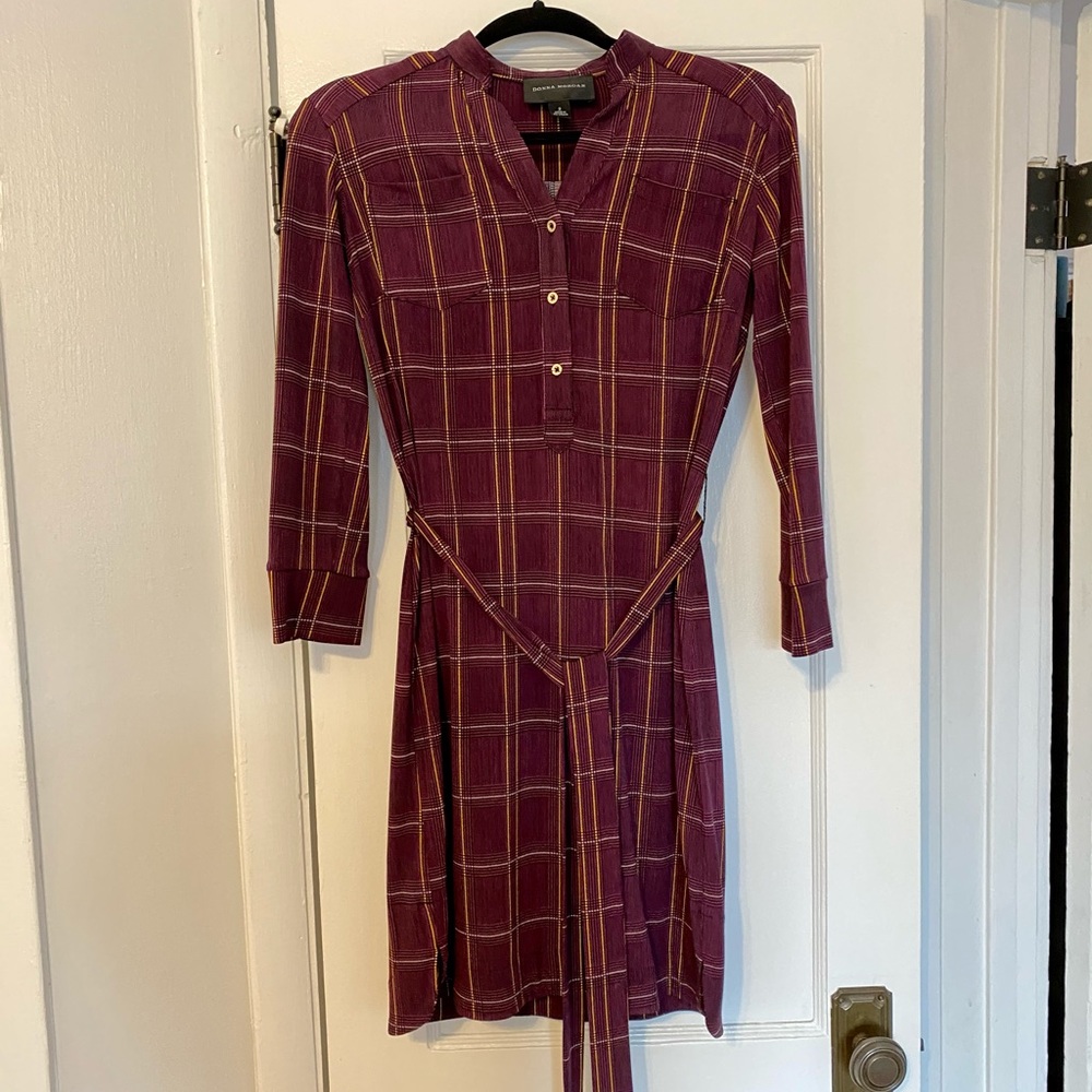 Purple plaid shirt dress